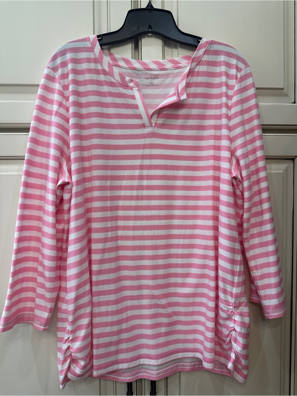 Talbots Pink and White Striped Long Sleeve Top- Size XL